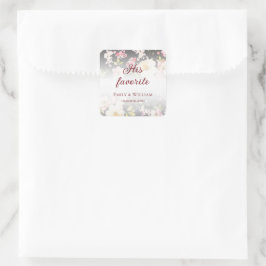 Aquarell Rosa Gelbe Rosen, schwarz verschwommen, H Quadratischer Aufkleber