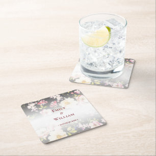 Aquarell Rosa Gelbe Rosen, schwarz verschwommen, H Rechteckiger Pappuntersetzer