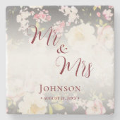 Aquarell Rosa Gelbe Rosen, schwarz verschwommen, H Steinuntersetzer (Vorderseite)