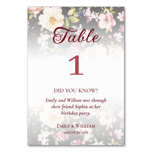 Aquarell Rosa Gelbe Rosen, schwarz verschwommen, H Tischnummer (Vorderseite)