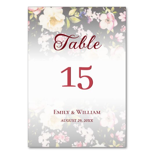 Aquarell Rosa Gelbe Rosen, schwarz verschwommen, H Tischnummer (Vorderseite)