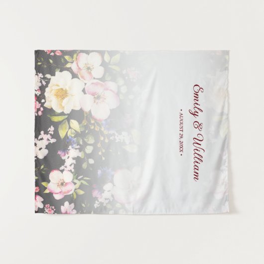 Aquarell Rosa Gelbe Rosen, schwarz verschwommen, H Wandteppich (Vorderseite (Horizontal))