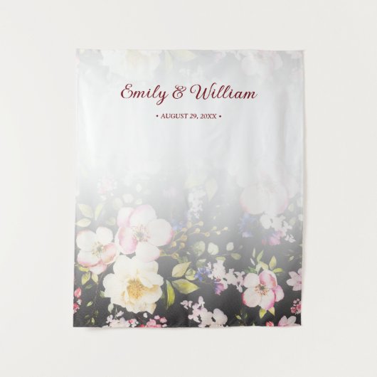 Aquarell Rosa Gelbe Rosen, schwarz verschwommen, H Wandteppich (Vorderseite)