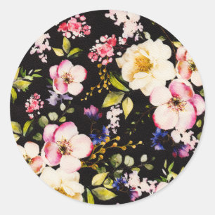 Aquarell Rosa Gelbe Rosen Schwarzer Hintergrund Runder Aufkleber