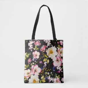 Aquarell-Rosa-Gelbe-Rosen-Schwarzer-Hintergrund Tasche