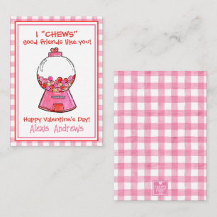 Aquarell-Rosa-Gingham-Gumballs Valentinskarten Mitteilungskarte