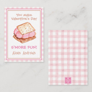 Aquarell-Rosa-Gingham-S'mores-Valentinstagskarten Mitteilungskarte