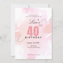 Aquarell Rosa Glitter 40. Geburtstag