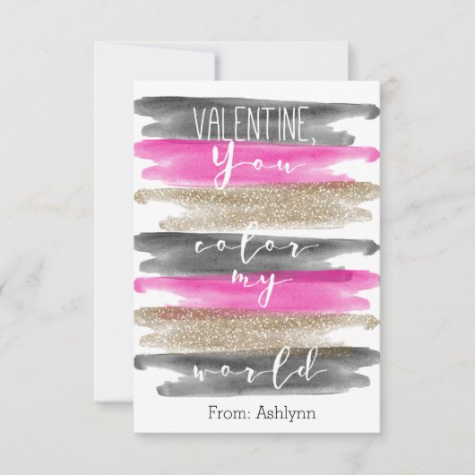 Aquarell Rosa Gold Farbe Meine Welt Valentine (Vorderseite)