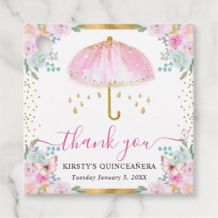 Aquarell Rosa & Gold Frühlingsregenschirm Quincean Geschenkanhänger