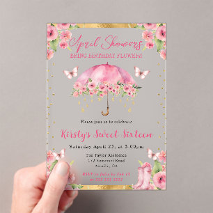 Aquarell-Rosa-Gold-Frühlingsregenschirm Sweet Sixt Acryleinladungen