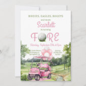 Aquarell Rosa Golf Fest 4. Geburtstag Einladung (Vorderseite)