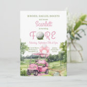 Aquarell Rosa Golf Fest 4. Geburtstag Einladung (Stehend Vorderseite)