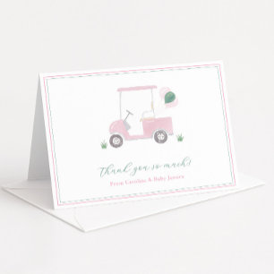 Aquarell-Rosa-Golfcart-Baby-Girl-Shower Dankeskarte