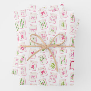 Aquarell Rosa & Grün Bogen Mahjong Geschenkpapier Set