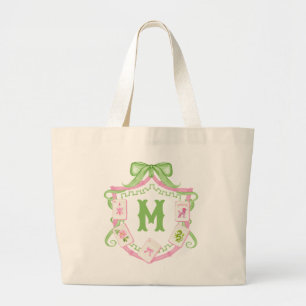 Aquarell Rosa & Grün Schleife Mahjong Monogrammwap Jumbo Stoffbeutel