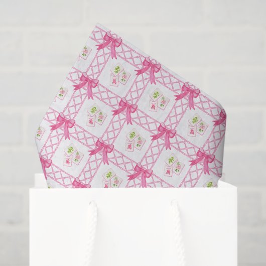 Aquarell Rosa & Grün Schleife Mahjong Seidenpapier (Geschenktüte)