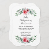 Aquarell Rosa Grüne Foliage Bridesmaid Einladung (Vorne/Hinten)