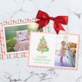 Aquarell Rosa Grüner Bow Coquette Weihnachtsgebäck Feiertagskarte