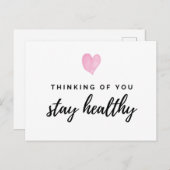 Aquarell rosa Herz Denken von Ihnen Bleibe gesund Postkarte (Vorne/Hinten)