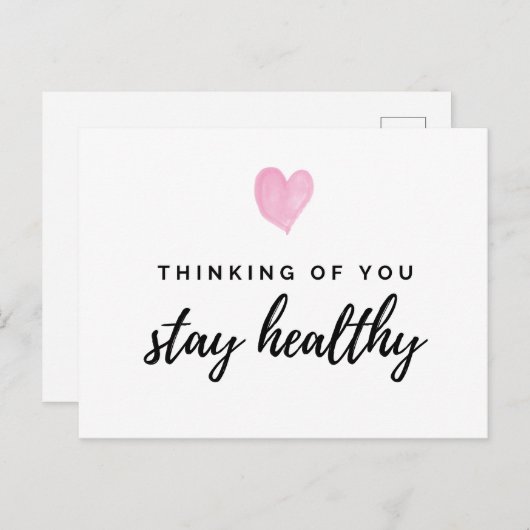Aquarell rosa Herz Denken von Ihnen Bleibe gesund Postkarte (Vorne/Hinten)