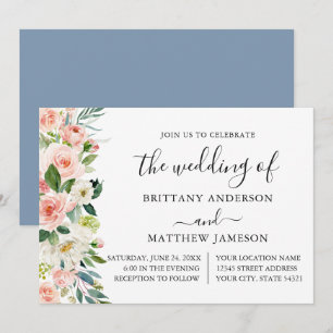 Aquarell-Rosa-Hochzeits-Blumenstaub-Blau-Hochzeit Einladung