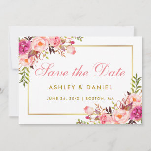Aquarell-Rosa-Hochzeitsankündigung mit floralem Go Save The Date