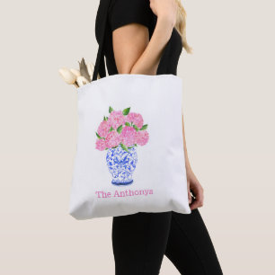 Aquarell-Rosa-Hortensien-Chinoiserie-Name Tasche