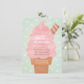 Aquarell Rosa Ice Creme Kindergeburtstag Party Einladung (Stehend Vorderseite)