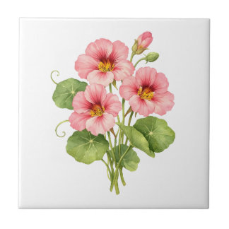 Aquarell-Rosa Kapuzinerkresse-Blüten Fliese