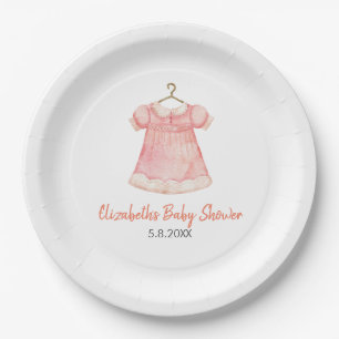 Aquarell Rosa Kleid Babydusche Papierplatte Pappteller