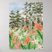 Aquarell Rosa Korallen Blumenwiese Poster (Vorne)