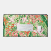 Aquarell Rosa Korallen Blumenwiese Schreibtischunterlage (Tastatur & Maus)