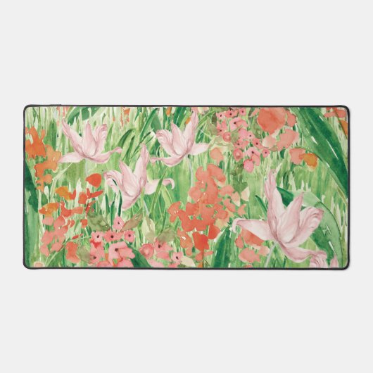 Aquarell Rosa Korallen Blumenwiese Schreibtischunterlage (Vorderseite)