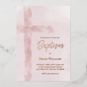 Aquarell rosa Kreuz Taufe Folieneinladung