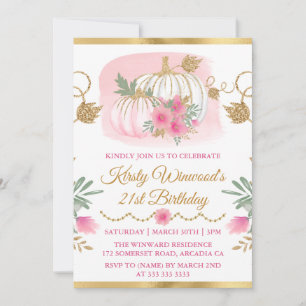 Aquarell Rosa Kürbis Gold Glitter Geburtstag Einladung