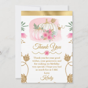 Aquarell-Rosa-Kürbis-Gold-Glitter-Sweet 16 Dankeskarte
