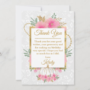 Aquarell Rosa Kürbisblumen Goldfolie Geburtstag Dankeskarte
