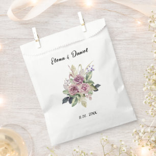 Aquarell rosa Lavendel Rosen schwarzes Hochzeitskl Geschenktütchen