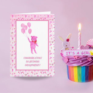 Aquarell Rosa Mädchen Teddybär Großeltern Karte