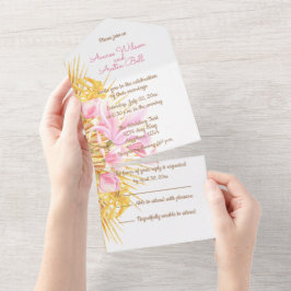 Aquarell-Rosa-Magnolie-Alles-in-einem-Einladung All In One Einladung