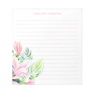 Aquarell-Rosa-Magnolie-Blume Personalisiert Notizblock