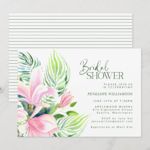 Aquarell-Rosa-Magnolien-Blumen-Braut-Party Einladung