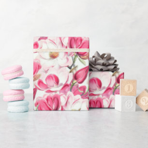 Aquarell-Rosa-Magnolien-Blumenmuster Geschenkpapier