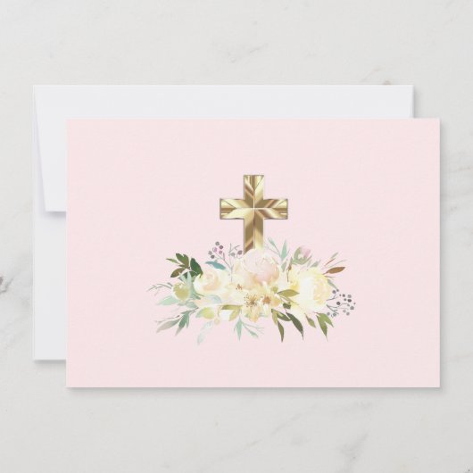 Aquarell-rosa mit Blumenmädchen-erste heilige Einladung (Rückseite)