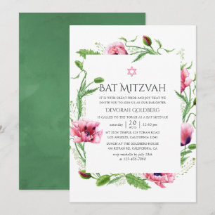 Aquarell Rosa Mohnblumen Bat Mitzvah Einladung