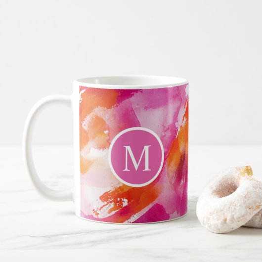 Aquarell Rosa Orange Abstrakt Kaffeetasse (Mit Donut)