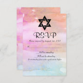 Aquarell Rosa Orange Blue Gold Bat Mitzvah UAWG RSVP Karte (Vorne/Hinten)