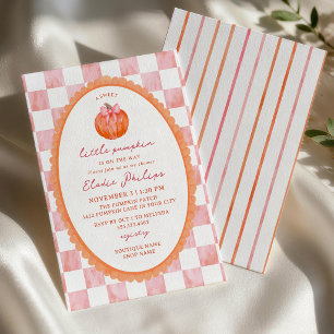 Aquarell Rosa Orange Kleiner Kürbis Mädchen Baby Einladung