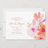 Aquarell-Rosa-Orangen-Blumen-Verlobungsfeier Einladung (Vorderseite)